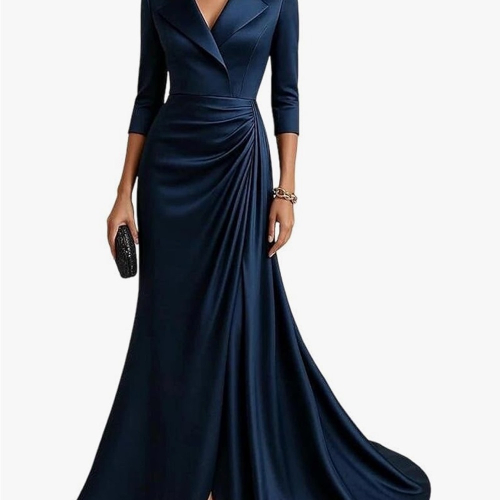 Elegant Navy Maxi Dress with Draped Waist